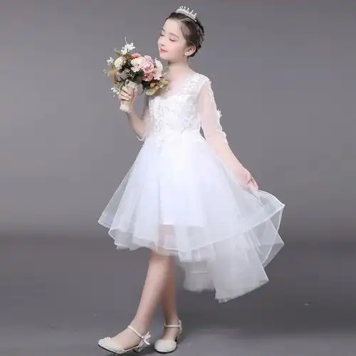小女孩公主礼服拖地长裙婚纱可爱文艺气质女童儿童礼服