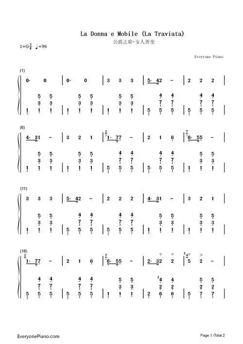 公爵之歌-女人善变-弄臣ost双手简谱预览1