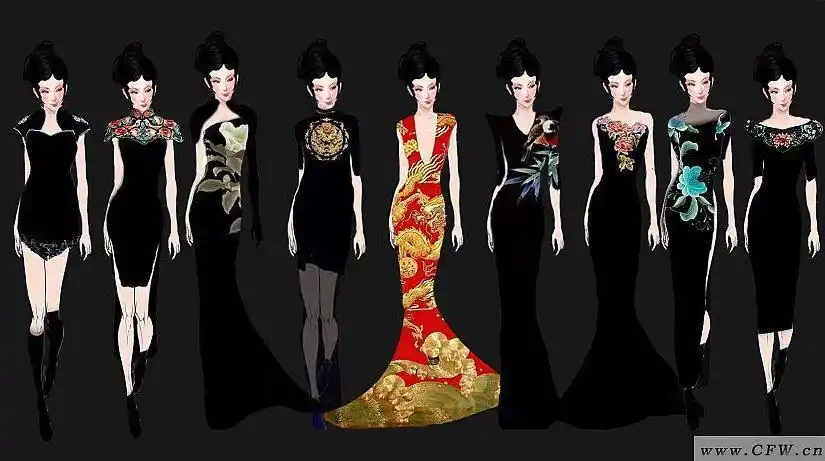 中式礼服设计-婚纱礼服设计-服装设计