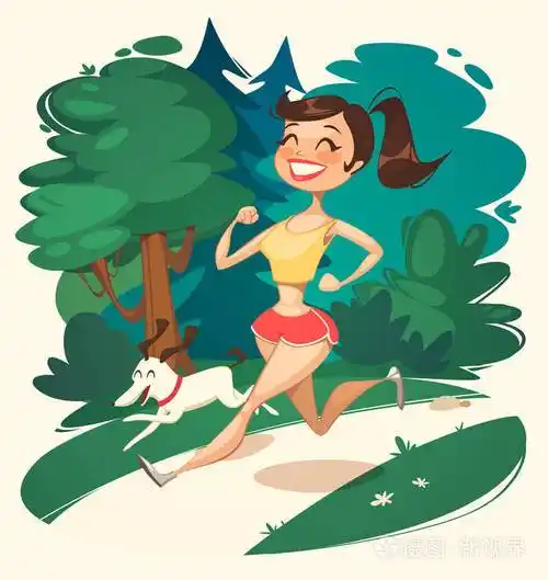 女孩在公园里跑步.矢量插图