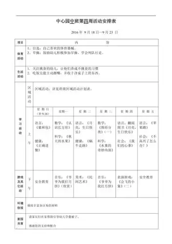 中班第四周周计划表