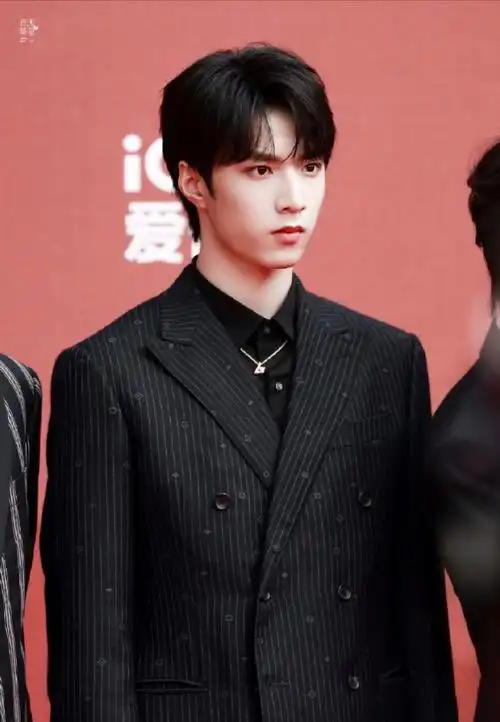 刘耀文北影节蓝色条纹西装造型