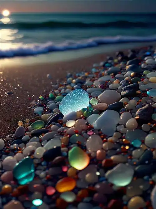 好美75捡石头去哇海滩发光的石头