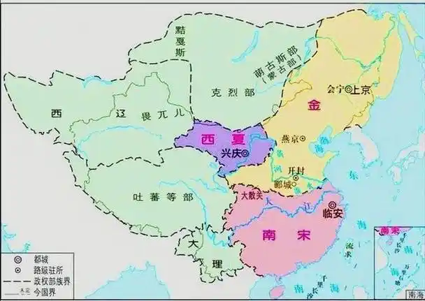 西夏与金,南宋三国鼎立时期地图