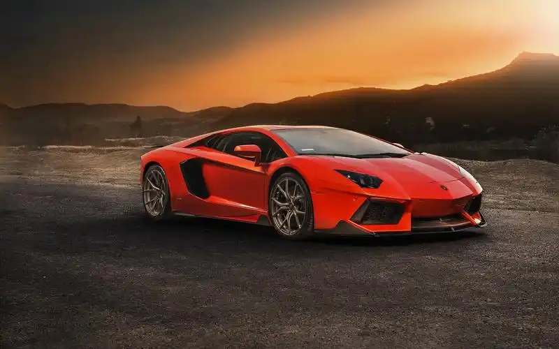 兰博基尼aventador lp740红色超级跑车,日落壁纸