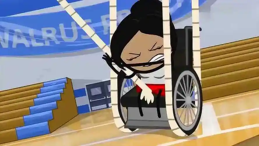 讽刺动画:体育课障碍赛跑,大家让轮椅上的残疾女孩先来,通关!