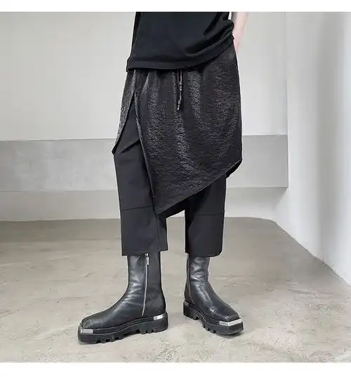 2021潮牌新款男士暗黑裙裤哈伦个性亮布拼接休闲裤