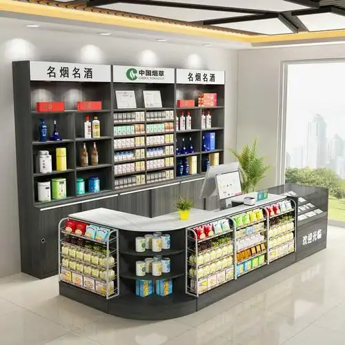 现代简约超市收银台便利店烟酒柜柜台一体组合店铺小型玻璃柜