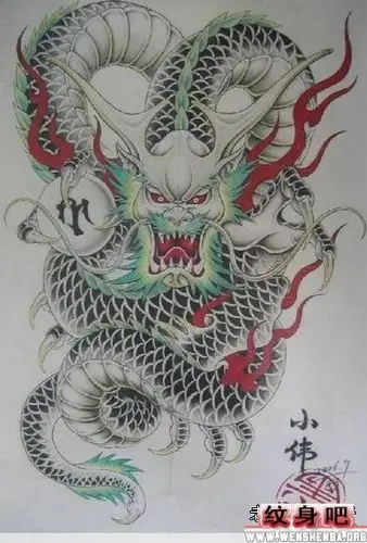 满背立体五彩龙纹身图案