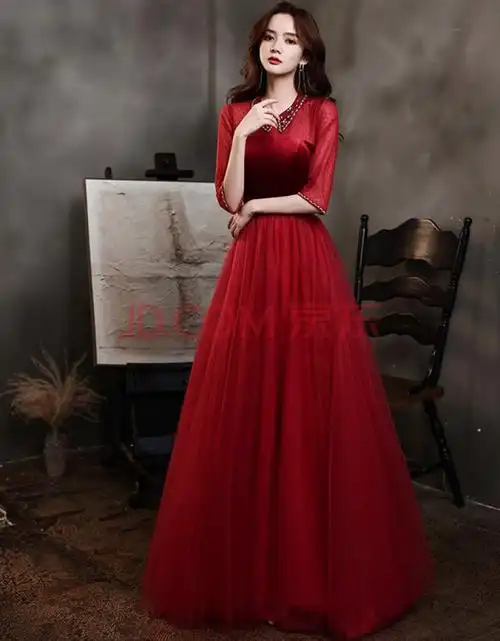 女装 礼服 autumn free 敬酒服夏季新娘长款酒红色宴会新款回门订婚