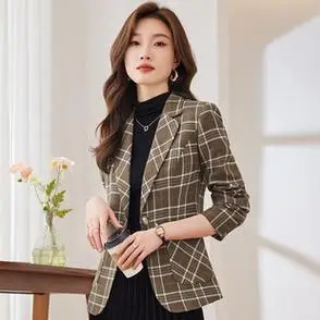 外套女2023新款早秋女职业小西服上衣高级感气质格子小个仔西装