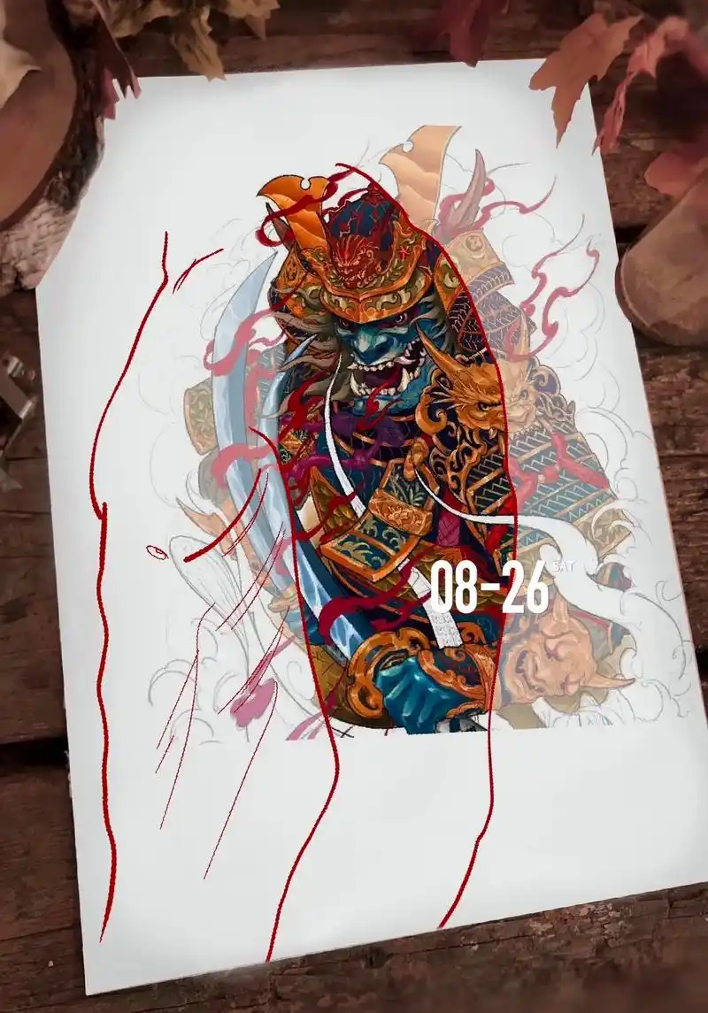 tattoo #纹身手稿设计 #花臂 #鬼武士纹身 #大臂 - 抖音