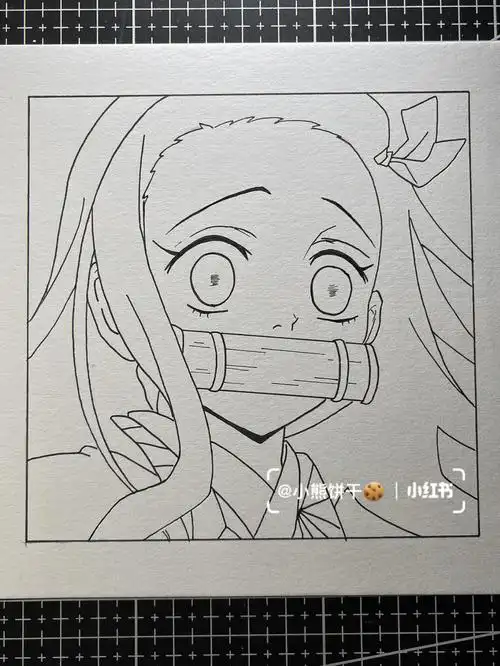 手绘鬼灭之刃祢豆子附线稿过程