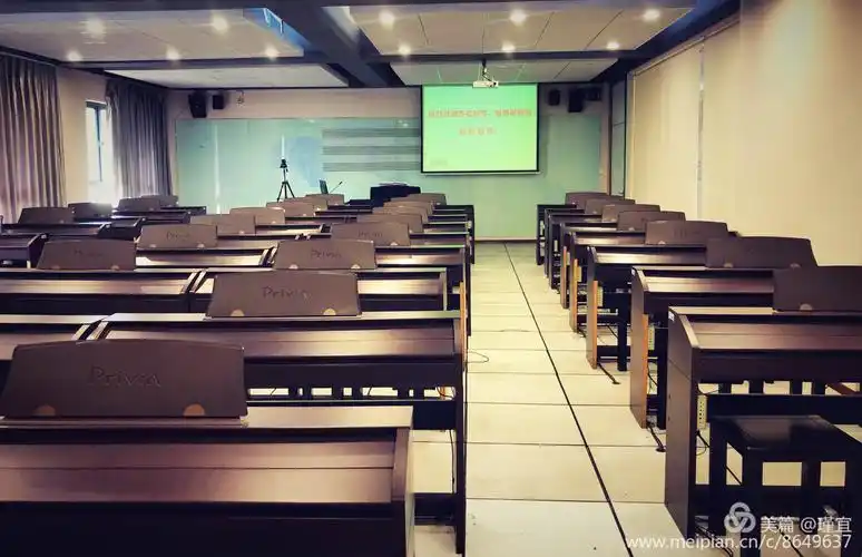 音乐教室里的五十几台电钢琴首先震撼了大家.