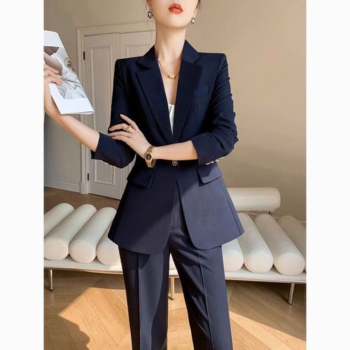 黑色西装外套女秋冬2023气质高级感阔腿裤职业套装正装休闲两件套