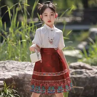 潮童旺马面裙女童汉服改良唐装古风套装夏天女孩中国风古装明制儿童夏
