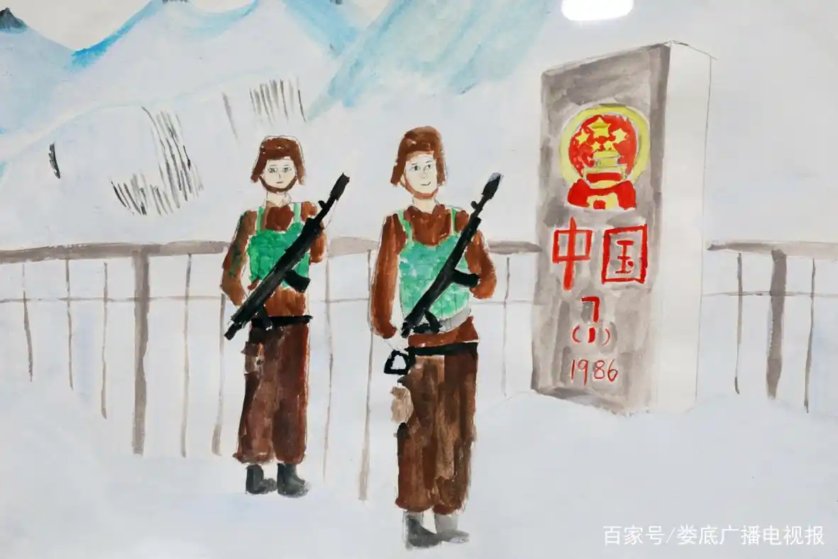 小学生作手工画向边防官兵致敬