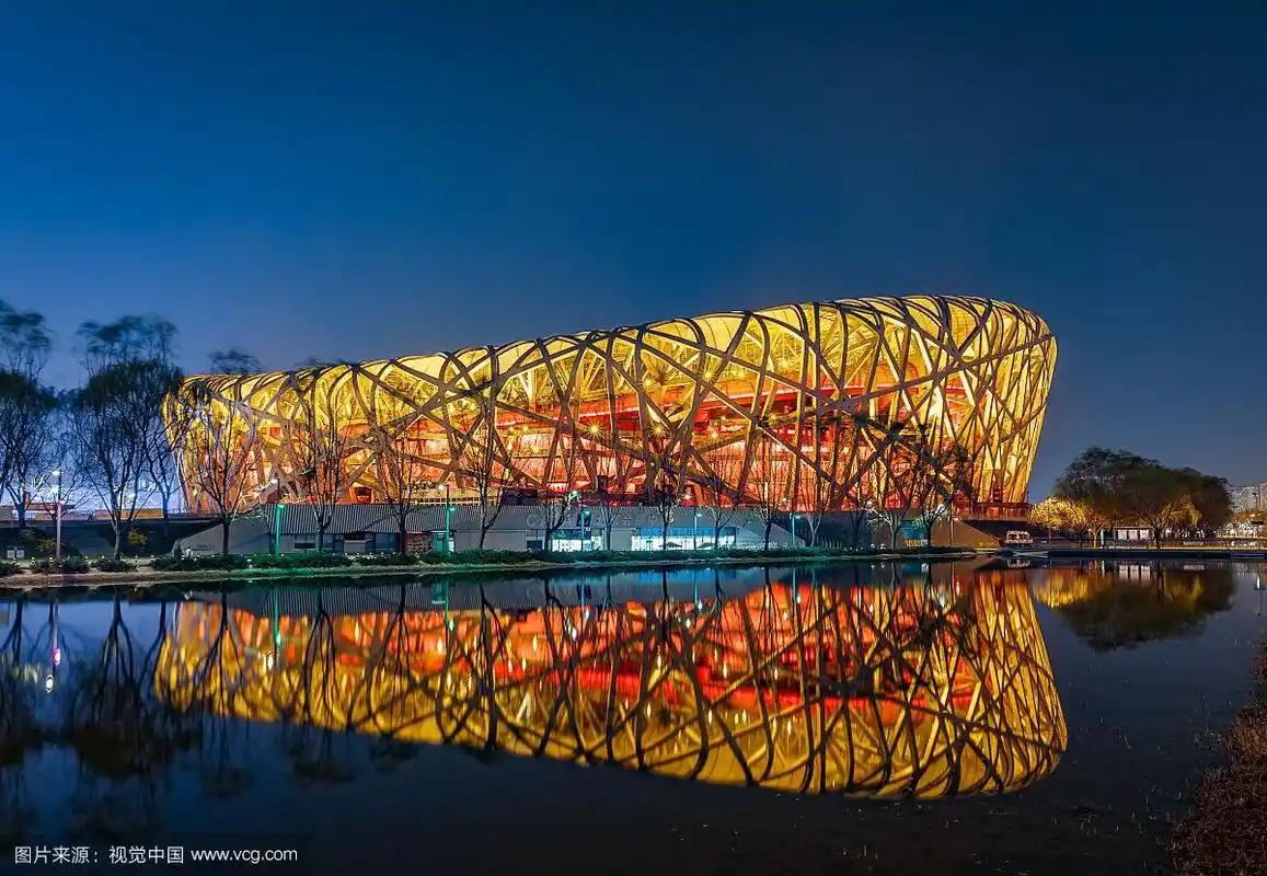 夜晚下的北京奥运会国家体育场鸟巢