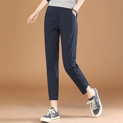 美拉德松紧小脚休闲长裤女2023秋季新款修身显瘦百搭哈伦裤pt2367