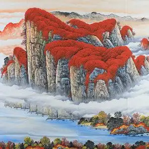 纯手绘鸿运当头招财靠山图画芯山水画风水画国画办公室大丈二