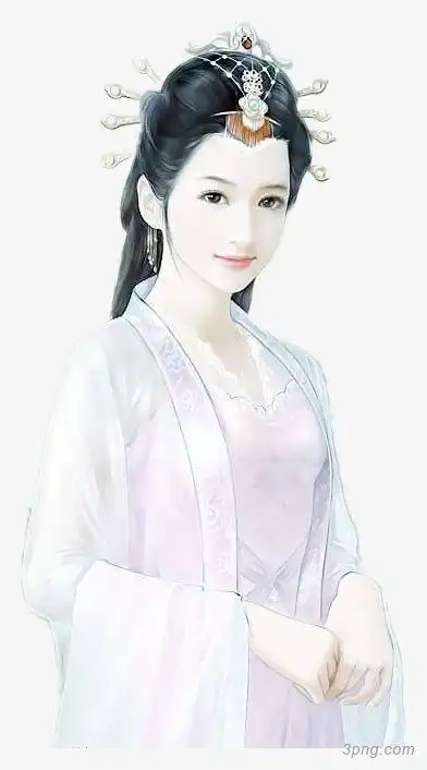 身着粉白衣衫的古风美女png素材透明免抠图片-动植人物