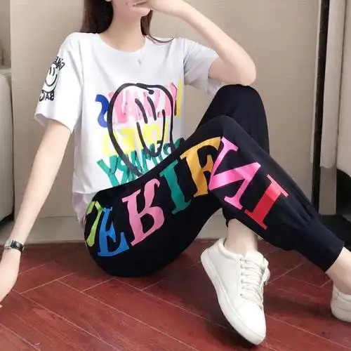 短裤长裤运动套装女时尚夏季新款宽松短袖气质休闲装洋气两件套