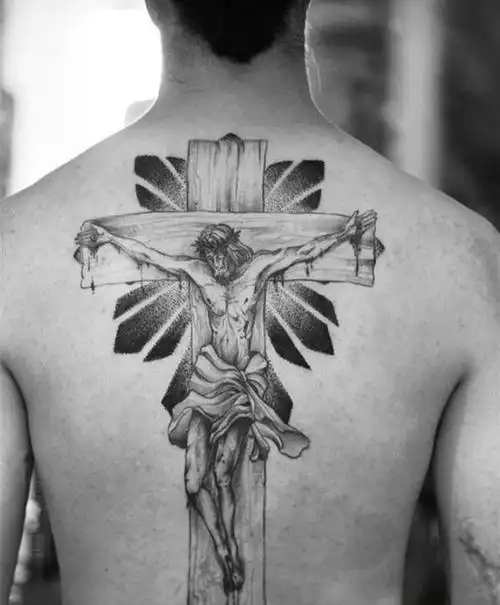 背部救世主耶稣纹身图案图片