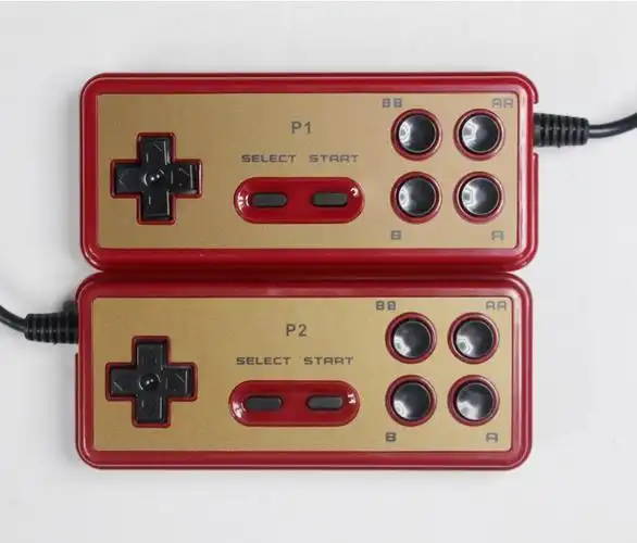 fc电视游戏机经典怀旧双人9孔手柄小霸王插卡游戏机经典红金色一对装