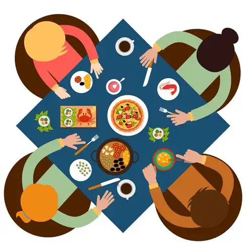 创意吃饭人物俯视图矢量素材