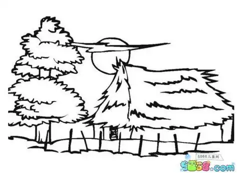 风景简笔画大全秋天的夜晚儿童风景简笔画图片美丽的池塘一景湖边的