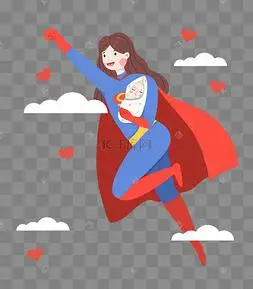 母亲节怀抱孩子的超人妈妈