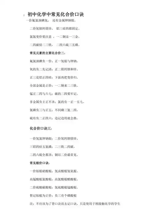 初中化学中常见化合价口诀.doc