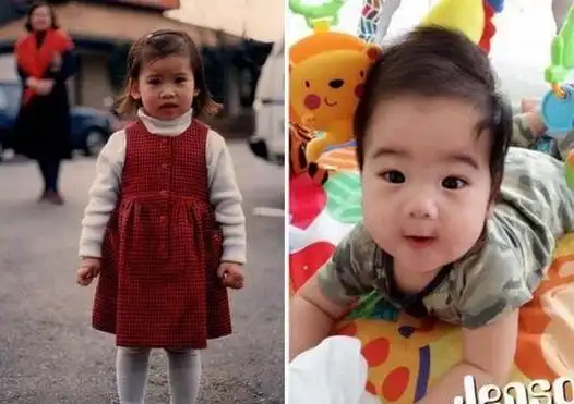 陈若仪(左)小时候皱眉的样子,也被网友笑说和二儿子jenson(右)