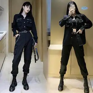 酷女孩帅气蹦迪穿搭上衣服搭配工装裤套装女潮机能风酷风格女装秋
