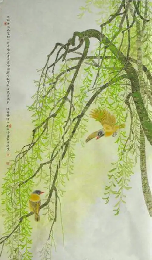 "两个黄鹂鸣翠柳,一行白鹭上青天"