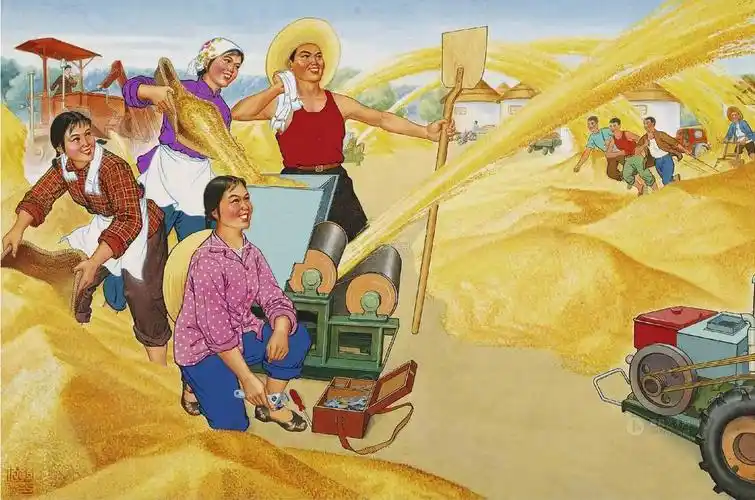 0091丰收场上机声隆纸本水粉