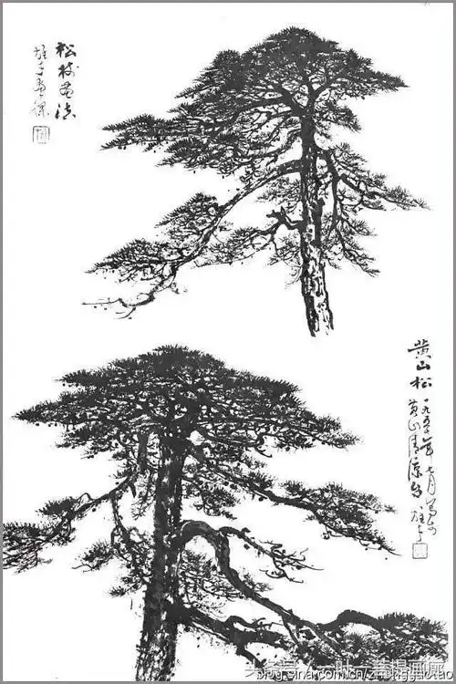 工笔线描稿国画学习资料画树课徒稿白描百树山水画谱