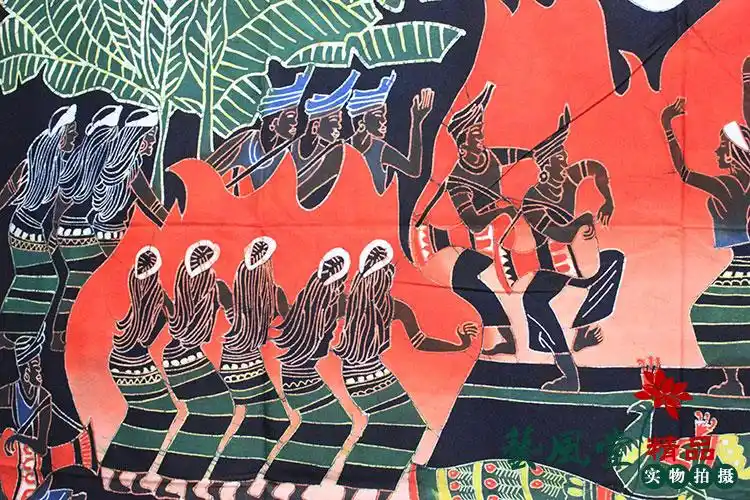 佤族欢歌云南风情特色装饰画手工蜡染火把节餐厅苗族蜡染