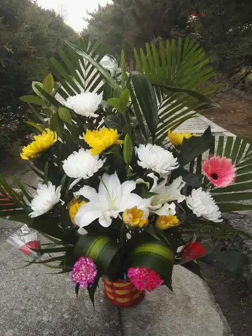 黄色,白色菊花摆在这里,祈福老人在天堂像花一样安详!