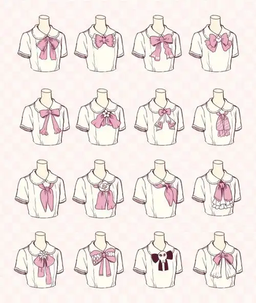 服饰素材超可爱的一组动漫人物衬衣袖子衣领蝴蝶结装饰细节设计参考