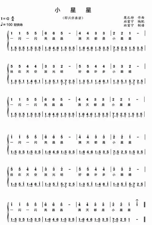 本文分享歌曲小星星简谱,小星星萨克斯谱.