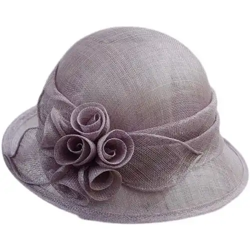 优雅麻纱帽 帽子女夏季 花朵时尚 英伦复古礼帽卷边