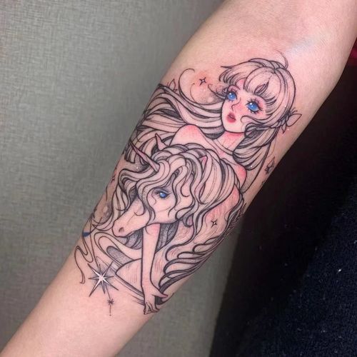 纹身贴防水持久个性潮女手臂绝美公主海伦与天马独角兽 一件两张