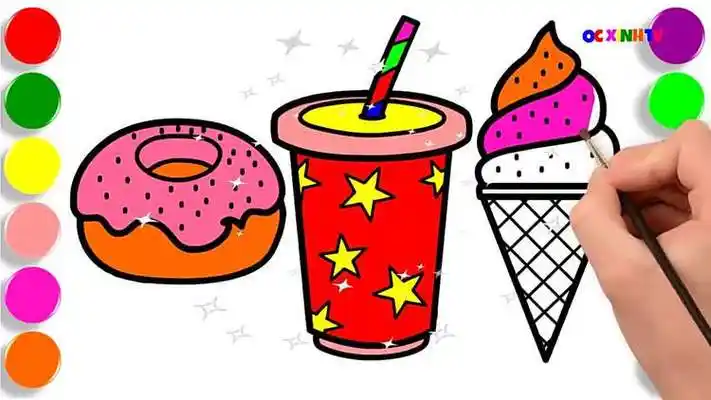 幼儿简笔画,汉堡,奶茶和冰淇淋,在给它们涂上好看的颜色_网易视频