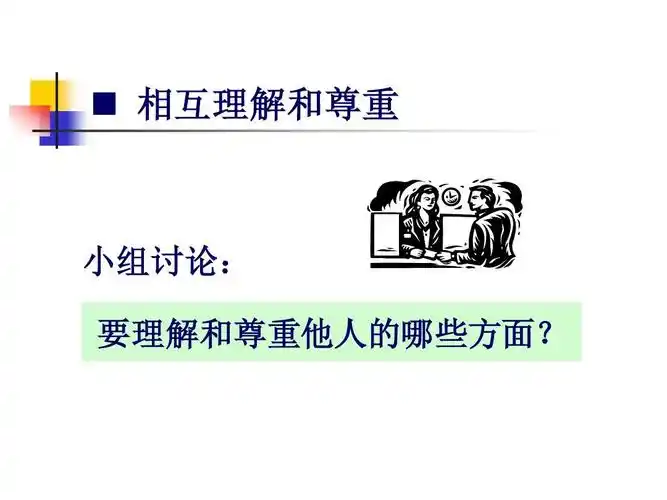 相互理解和尊重 小组讨论: 要理解和尊重他人的哪些方面?