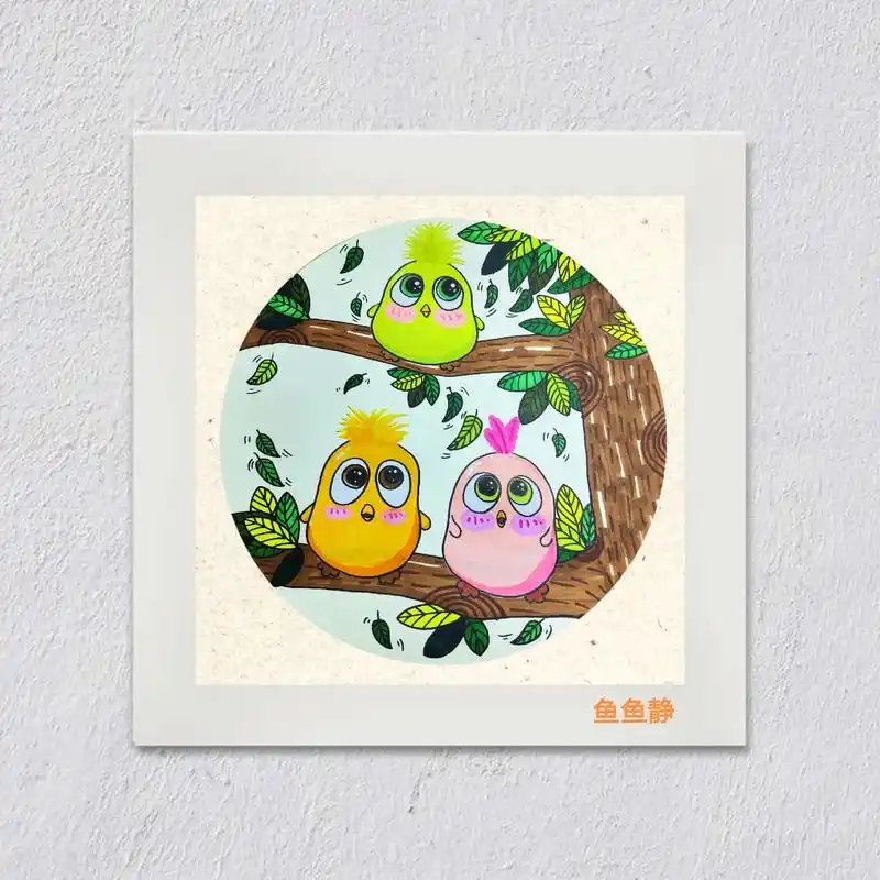 夏日主题画12——小鸟创意美术.#马克笔手绘 #夏日主题画  - 抖音