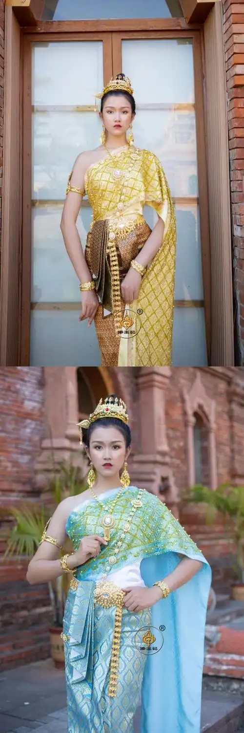 哈昱泰国传统服饰女秀场傣王妃服饰传统女套装泼i水节盛装工作服影楼