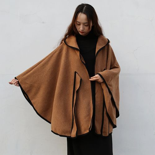 2021新款春秋季连帽披肩女冬保暖质感防风长斗篷外搭披风百搭时尚