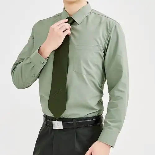 添光陆军式长袖衬衣商务职业宽松大码衬衫军绿色内衬衣职业衬衫春秋