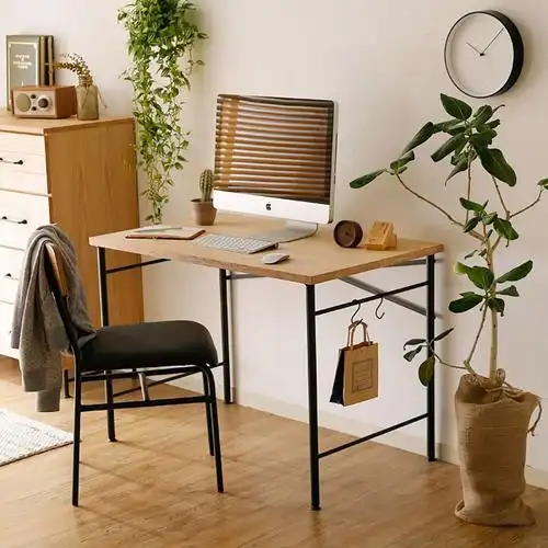 花千紫北欧风电脑桌台式桌家用书桌复古铁艺ins风原始实木纹理1米长字